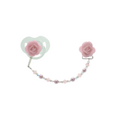 Pink Rose or White European Crystal Pacifier Clip (CFFP,CFFW) Dummy Clip, Binky Clip