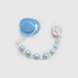 Blue Pacifier clip with Big Pearls and White Crystals (CPCB)
