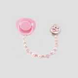 Pink Flower Bling Pacifier clip with Stunning Pearls (CBLP)
