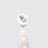 Pink Duck Pacifier clip with Wooden Beads (CDP)
