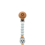 Wood pacifier clip with silicone teddy and wooden beads (SWT)