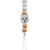 Wood pacifier clip with silicone teddy and wooden beads (SWT)