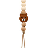 Wood pacifier clip with silicone teddy and wooden beads (SWT)