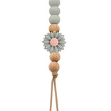 Wooden pacifier clip with silicone daisy and wooden beads (SWD)