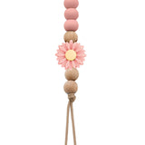 Wooden pacifier clip with silicone daisy and wooden beads (SWD)