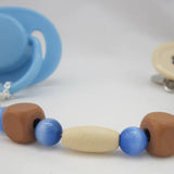 Brown, Blue Button Pacifier clip with Stunning Beads (CBB, CBBL)