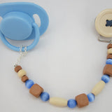 Brown, Blue Button Pacifier clip with Stunning Beads (CBB, CBBL)