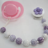 Pick your Color Daisy Pacifier clip with matching Acrylic Beads (CPWD,CPPU,CPPD,CPGD)