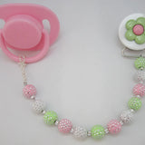 Pick your Color Daisy Pacifier clip with matching Acrylic Beads (CPWD,CPPU,CPPD,CPGD)