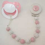 Button Pacifier clip with Acrylic Beads in many beautiful colors (CPGB,CPTB,CPPB,CPBLB)
