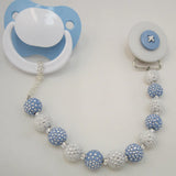 Button Pacifier clip with Acrylic Beads in many beautiful colors (CPGB,CPTB,CPPB,CPBLB)