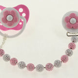 Pick your Color Daisy Pacifier clip with matching Acrylic Beads (CPWD,CPPU,CPPD,CPGD)