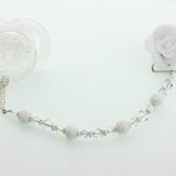 Pink Rose or White European Crystal Pacifier Clip (CFFP,CFFW) Dummy Clip, Binky Clip