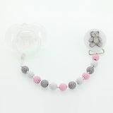White Beaded Teddy Bear Pacifier Clip (CPW)
