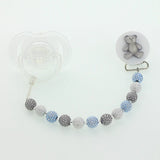 White Beaded Teddy Bear Pacifier Clip (CPW)