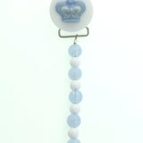 Ivory, Blue, Pink Crown with White and Ivory Matching Beads Pacifier Clip
