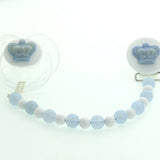 Ivory, Blue, Pink Crown with White and Ivory Matching Beads Pacifier Clip