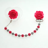 Cream or Hot Pink Rosette Pacifier Clip ( CFLW)