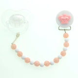 Ivory, Blue, Pink Crown with White and Ivory Matching Beads Pacifier Clip