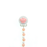 Ivory, Blue, Pink Crown with White and Ivory Matching Beads Pacifier Clip