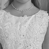 White European Pearls with sterling bead caps , Clear round Crystal and Sterling Silver Cross Charm Beaded Necklace (nbccr)