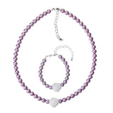Violet Czech Glass Pearls with Resin Flower Handmade Bracelet and Necklace Gift Set (GSNB36)