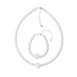 White Czech Glass Pearls with Resin Flower Handmade Bracelet and Necklace Gift Set (GSNB37)