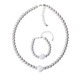 Gray Czech Glass Pearls with Resin Flower Handmade Bracelet and Necklace Gift Set (GSNB38)