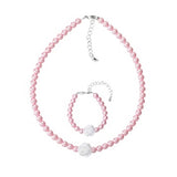 Pink Czech Glass Pearls with Resin Flower Handmade Bracelet and Necklace Gift Set (GSNB35)