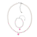 Czech Glass Pearls and Crystals with Sterling Enamel Heart Keepsake Child Bracelet and Necklace Gift Set (GSNB39)