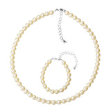 Cream Czech Glass Pearls with Silver Daisies Handmade Child Bracelet and Necklace (GSNB40)