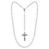 Catholic Baptism Rosary Prayer Bead necklace, pink and white pearls with Cross (RN2)