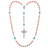 Rosary Prayer beads With Peach and Jade color Czech Beads and Cross Necklace (RN7)