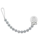 White Beaded Teddy Bear Pacifier Clip (CPW)
