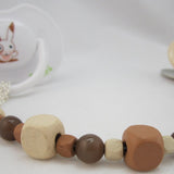 Brown, Blue Button Pacifier clip with Stunning Beads (CBB, CBBL)