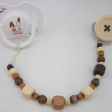 Brown, Blue Button Pacifier clip with Stunning Beads (CBB, CBBL)