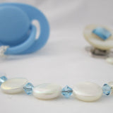 Blue, Beige Diamond Pacifier clip with Stunning Mother of Pearls (CMPB,CMPG)