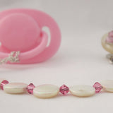 Pink Flower Pacifier clip with Stunning Mother of Pearls (CMPP)