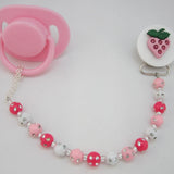 Strawberry Pacifier clip with Matching Mini Beads (cms)