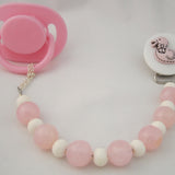 Pink Duck Pacifier clip with Wooden Beads (CDP)