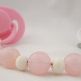 Pink Duck Pacifier clip with Wooden Beads (CDP)