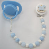Blue Rocking Horse Pacifier clip with Wooden Beads (CRHB)