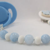 Blue Rocking Horse Pacifier clip with Wooden Beads (CRHB)