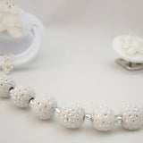 White Beaded Teddy Bear Pacifier Clip (CPW)