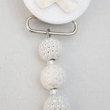 White Beaded Teddy Bear Pacifier Clip (CPW)