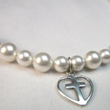 Crystal Dream White Pearls with Sterling Silver Cross Beaded Necklace (NCHS)