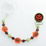 Halloween Orange & Green Jack-o-Lantern Beaded Pacifier Clip