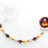 Halloween Orange & White Candy Corn Beaded Pacifier Clip