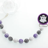 Halloween Purple & Black Ghost Beaded Pacifier Clip