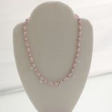 Pink and Rose Pearls, Sterling Silver Daisy Spacers and Sterling Silver Puffy Hearts Beaded Necklace (NPH)